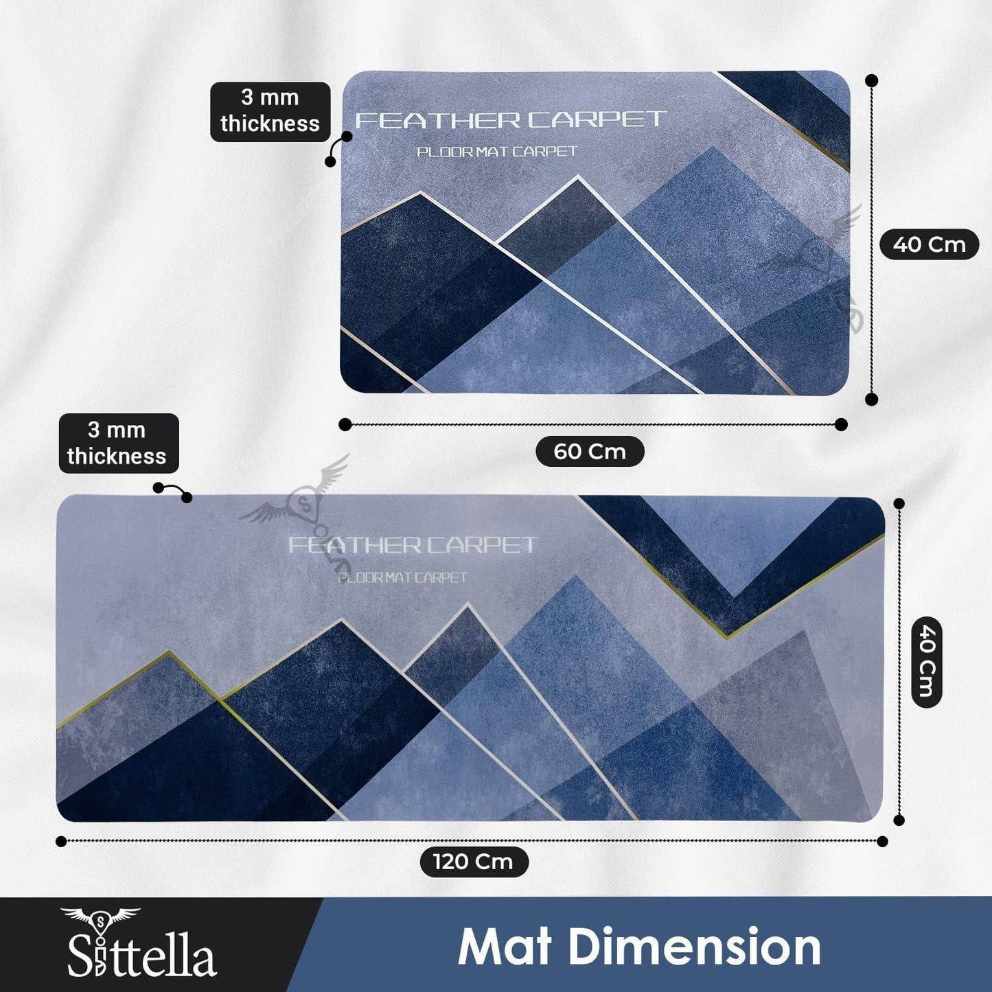 Soft Cotton Rubber Floor Mat with Geometric Runner Set