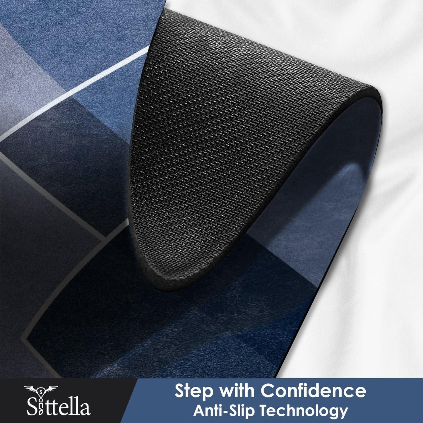 Soft Cotton Rubber Floor Mat with Geometric Runner Set