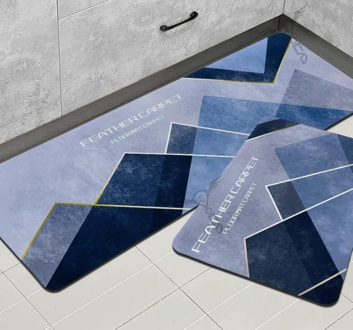 Soft Cotton Rubber Floor Mat with Geometric Runner Set