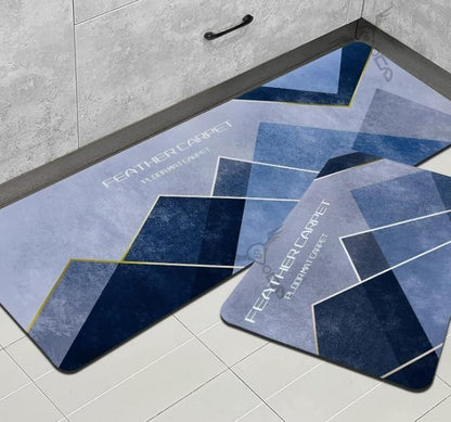 Soft Cotton Rubber Floor Mat with Geometric Runner Set