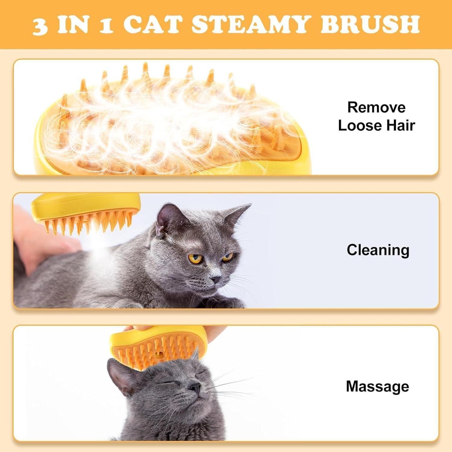 Steamy 3-in-1 Pet Hair Brush